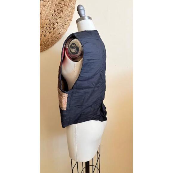 AJNY NYC Woven Leather Vest Boho Western Patchwork Multicolor Size L Handmade - Picture 5 of 7